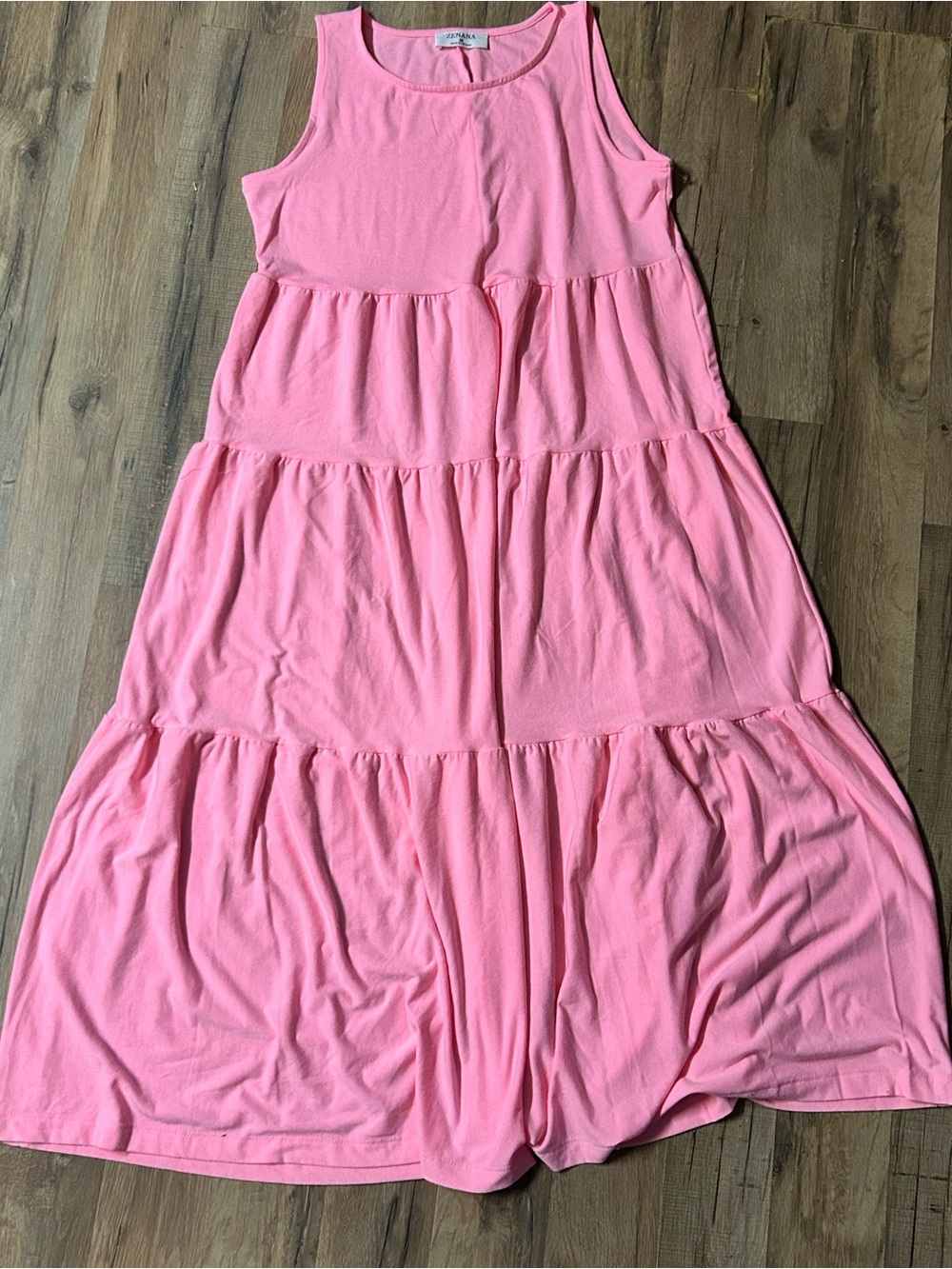 Zenana Dress Womens Size M Round Neck Sleeveless Ruffle Tiered Casual Pink  Maxi